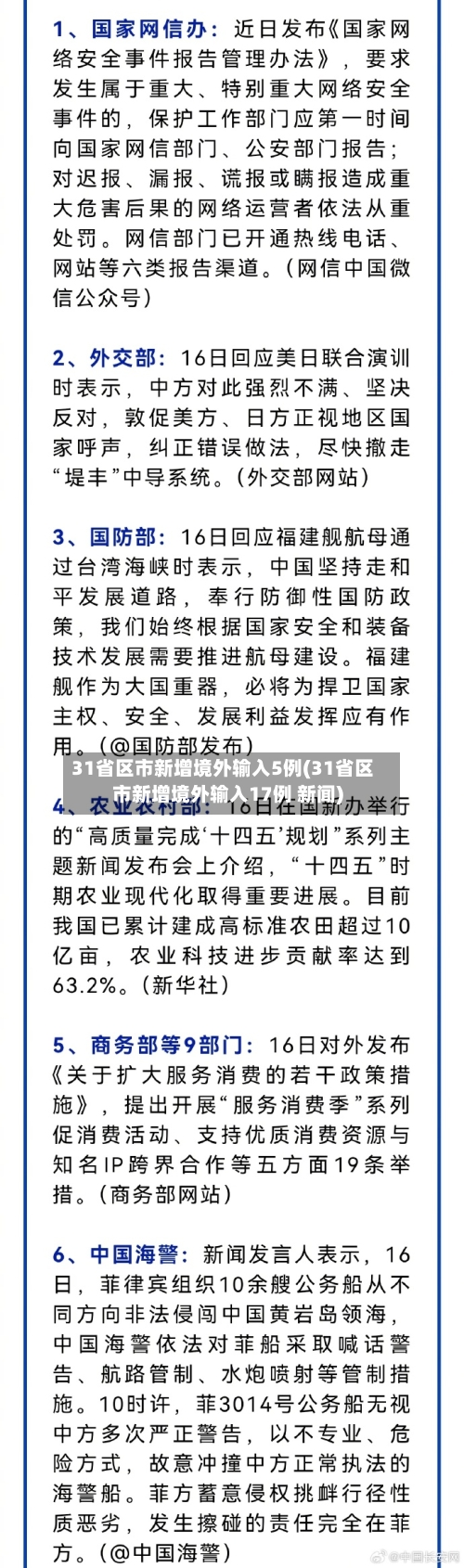 31省区市新增境外输入5例(31省区市新增境外输入17例 新闻)-第2张图片